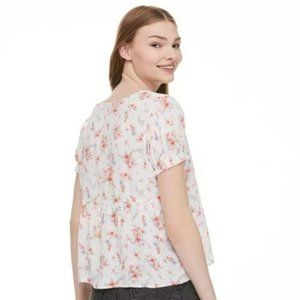NOBO white boho pink floral print gauzy  blouse